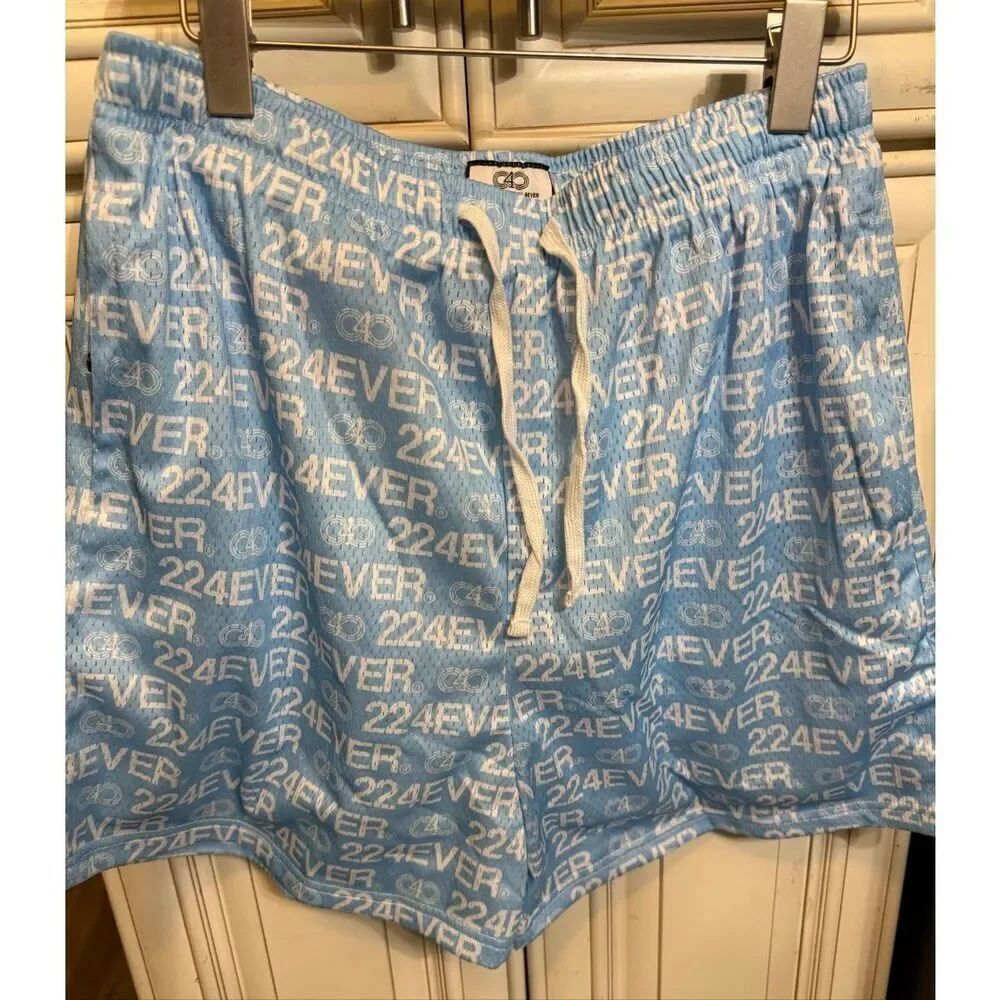 2Day2morrow4ever Men's Double-Layer Mesh Shorts Light Blue White Size Large